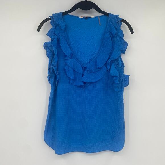 Rebecca Taylor Women's Blue Silk Sleeveless Ruffle Tank Blouse Size 2 - Picture 3 of 9